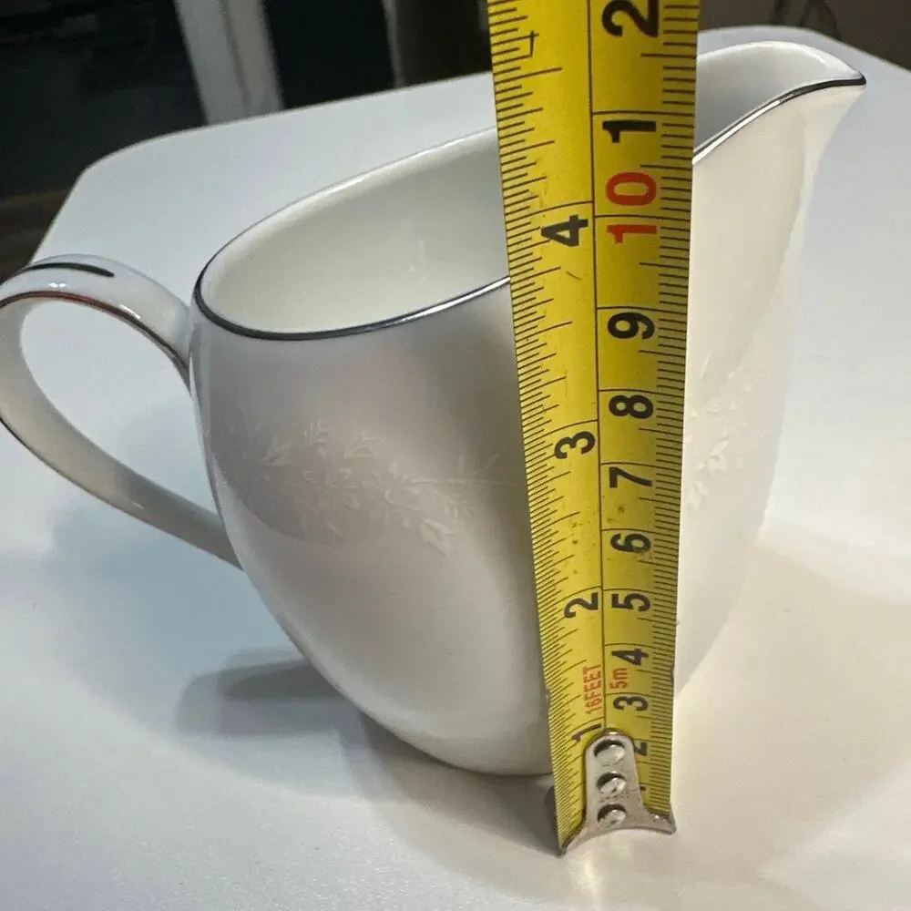 Replacement piece-Creamer  Enchantment Silver trim white flower print  10 oz